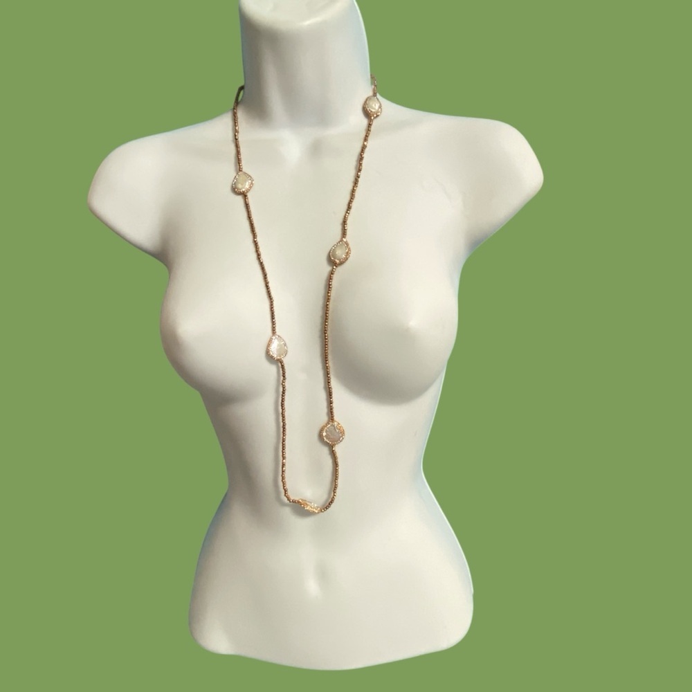 LUC Signed Cultured Pearl Rose Gold Seed Beads Necklace Rhinestones